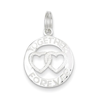 Satin &amp; Polished Round Together Forever Charm Sterling Silver QC6764