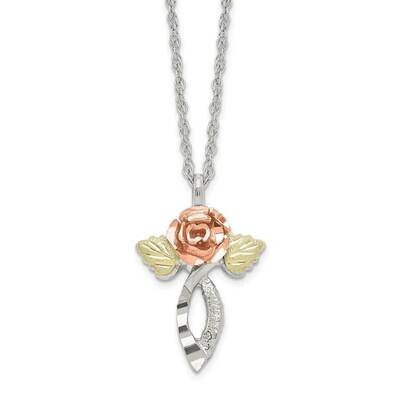Sterling Silver Chain Black Hills Gold Necklace 18 Inch Sterling Silver with 12k Gold Accents QBH27…