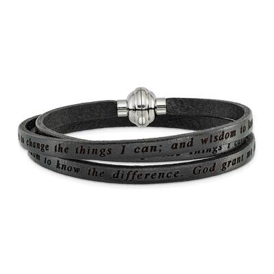 Serenity Prayer Black Leather Wrap Bracelet Stainless Steel BF3225-SM, MPN: BF3225-SM, 883957952307