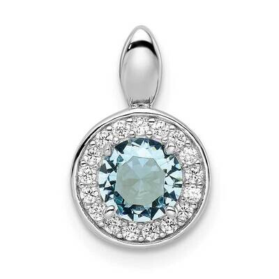 CZ Diamond and Light Blue Glass Stone Pendant Sterling Silver Rhodium-Plated QP5620, MPN: QP5620,