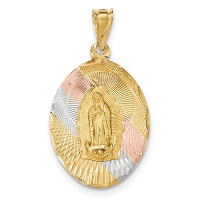 Diamond -cut Lady of Guadalupe Oval Pendant 14k &amp; Rhodium Polished K5825, MPN: K5825, 191101082917