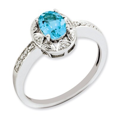 December Blue Topaz Ring Sterling Silver Diamond QBR10DEC, MPN: QBR10DEC, 886774187808