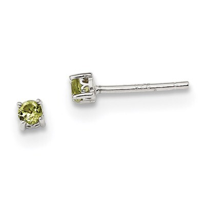 3mm Round Peridot Post Earrings Sterling Silver QBE25AUG, MPN: QBE25AUG, 191101048548