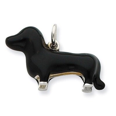 Black Enamel Dachshund Pendant Sterling Silver QC7156, MPN: QC7156, 886774373553