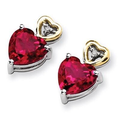Red Enhanced Topaz and Diamond Earrings Sterling Silver &amp; 14K Gold QE6073, MPN: QE6073, 685146725804
