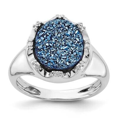 Sterling Silver Blue Druzy Quartz and Diamond Ring RLS6402/D39059-SSAS4