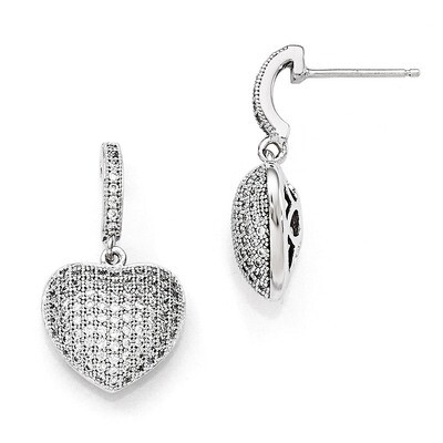 Heart Dangle Post Earrings Sterling Silver &amp; Cubic Zirconia Polished QMP100, MPN: QMP100, 883957050…