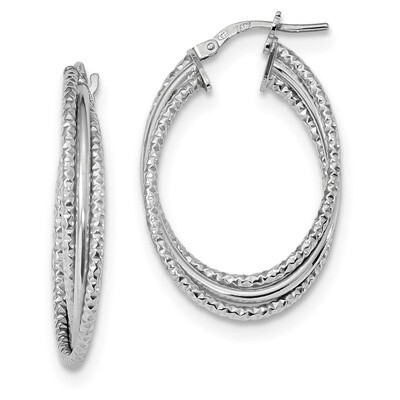 Textured Triple Hoop Earringss Sterling Silver Rhodium-plated Polished QE13191, MPN: QE13191, 19110…