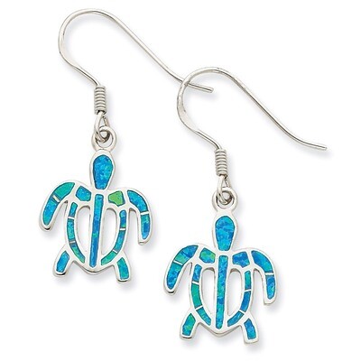 Blue Opal Inlay Tortoise Dangle Earrings Sterling Silver QE7436, MPN: QE7436, 883957576039