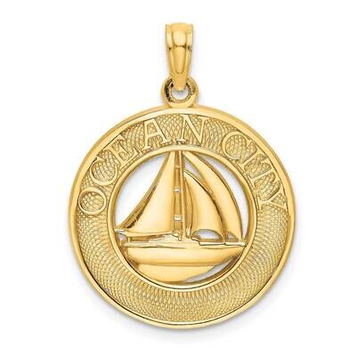 Ocean City On Round Frame with Sailboat Charm 14k Gold K8267, MPN: K8267, 637218100415