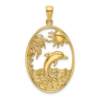 Dolphin Jumping In Ocean Scene Charm 14k Gold K7949, MPN: K7949, 637218048151