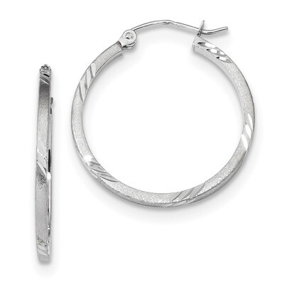 Satin &amp; Diamond -cut Square Tube Hoop Earrings 14k white Gold TF1087W, MPN: TF1087W, 191101057526
