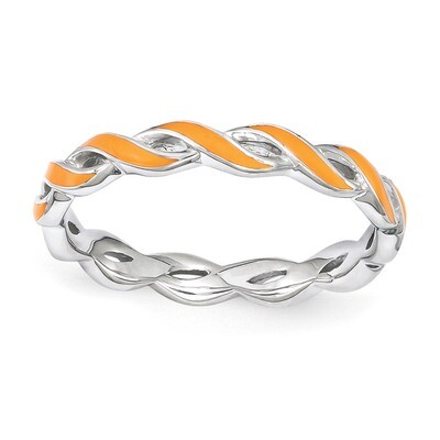 Orange Enamel Ring - Sterling Silver QSK1514, MPN: QSK1514, 886774206325