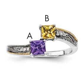 14k Two-stone and Diamond Genuine Mother&#39;s Ring Sterling Silver QMR12_2--6, MPN: QMR12_2--6, 886774…