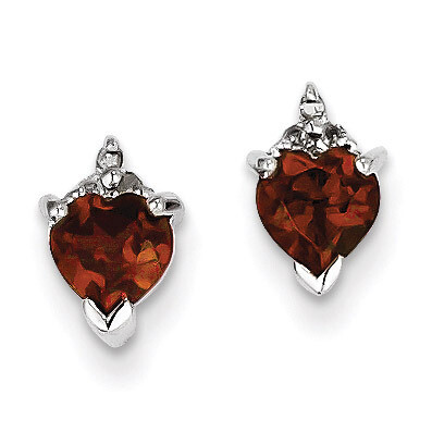 Heart Garnet &amp; Diamond Post Earrings Sterling Silver Rhodium QDX585, MPN: QDX585, 883957433264