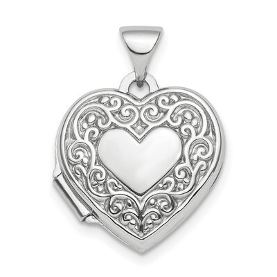 Fancy Scroll 15mm Heart Locket Sterling Silver Rhodium-plated Polished QLS808, MPN: QLS808, 8867741…