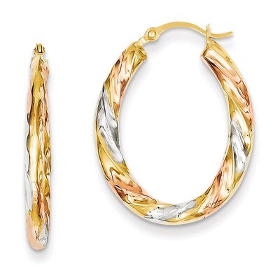 Oval Hollow Scallop Hoop Earrings 14k Gold &amp; White &amp; Rose Rhodium TL770, MPN: TL770, 886774562803
