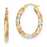 Oval Hollow Scallop Hoop Earrings 14k Gold &amp; White &amp; Rose Rhodium TL770, MPN: TL770, 886774562803