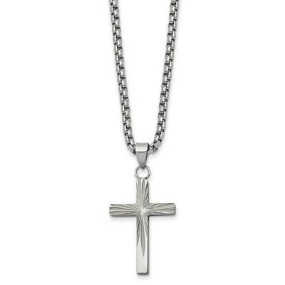 Sunburst Design Cross 24 Inch Necklace Stainless Steel Polished SRN2847-24 by Chisel, MPN: SRN2847-…