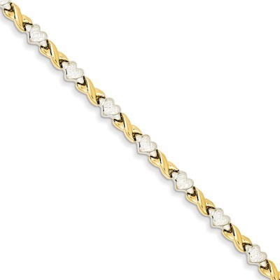 Polished Heart &amp; X Bracelet 7 Inch 14k Gold Rhodium SF1487-7, MPN: SF1487-7, 886774564920