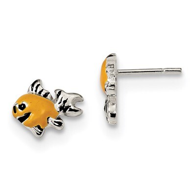 Enameled Happy Fish Post Earrings Sterling Silver Polished QE13830, MPN: QE13830, 886774003436