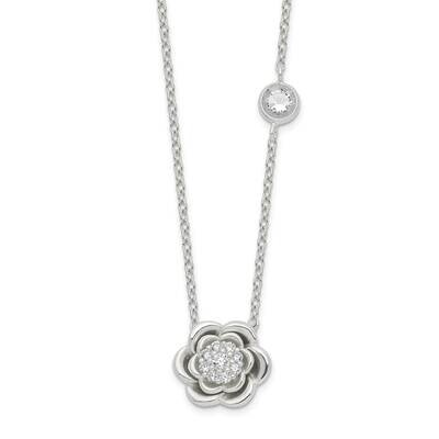 Floral CZ Diamond Necklace 17.75 Inch Sterling Silver Polished QG6163-17.75, MPN: QG6163-17.75, 196…