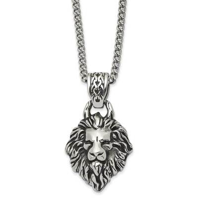 Antiqued and Polished Lion Head 24 Inch Necklace Stainless Steel SRN2828-24 by Chisel, MPN: SRN2828…