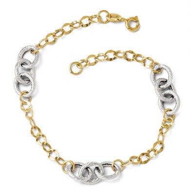 Leslie&#39;s Polished and Textured Fancy Link Bracelet 7.5 Inch - 14k Gold Two-tone HB-LF165-7.5, MPN: …