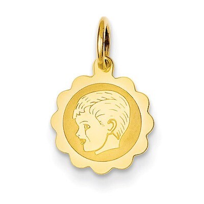 Boy Head on .009 Gauge Engravable Scalloped Disc Charm 14k Gold XM65/09, MPN: XM65/09, 883957379029