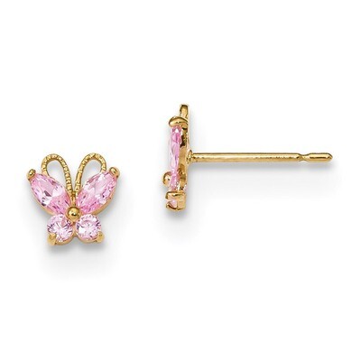 Madi K Kids Pink CZ Diamond Butterfly Post EaRings 14k Gold GK943, MPN: GK943, 191101901607