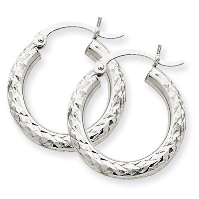 Diamond-cut 3mm Round Hoop Earrings 14k White Gold TC254, MPN: TC254, 883957289298