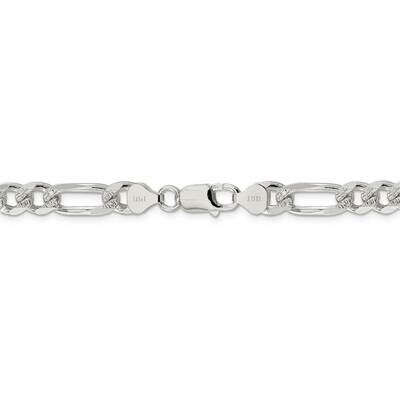 22 Inch 8mm Pav Flat Figaro Chain Sterling Silver QFF220-22, MPN: QFF220-22, 883957905273