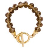 Nikki Lissoni Bracelet with Facet Round Smokey Glass Crystal Beads of 8X12mm Gold-Plated T-Bar Clos…