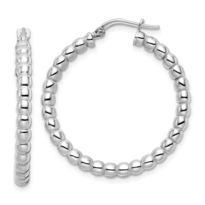 3mm Beaded Hoop Earrings Sterling Silver Rhodium-Plated Polished QE15892, MPN: QE15892, 196904153420