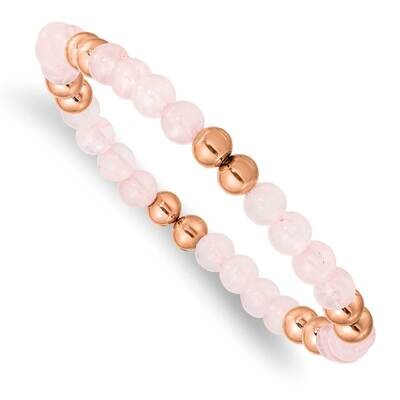 Rose Ip-Plated Pink Quartz Beaded Stretch Bracelet Stainless Steel Polished SRB2738, MPN: SRB2738, …