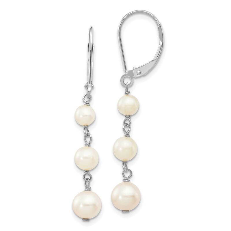 4-6mm Near Round White Freshwater Cultured Pearl Dangle Earrings 14k White Gold XFW569