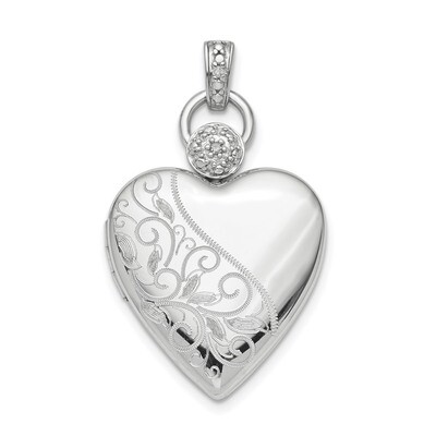 21mm Heart Diamond Accent Diamond-cut Satin Locket Sterling Silver Rhodium QLS821, MPN: QLS821, 886…