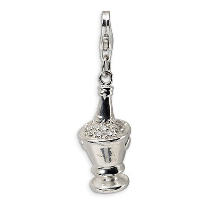 3-D Synthetic Diamond Champagne in Ice Bucket Charm Sterling Silver QCC344 by Amore La Vita, MPN: Q…