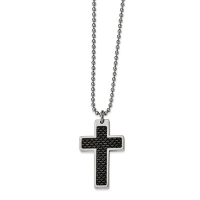 Black Carbon Fiber Inlay Cross 20in Necklace Stainless Steel Polished SRN310-20 by Chisel, MPN: SRN…