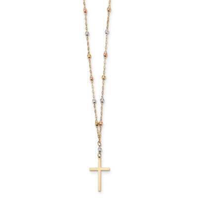 17 Inch Diamond -cut Beaded Polished Cross Necklace 14k Tri-Color Gold SF2501-17, MPN: SF2501-17, 1…