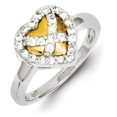 Sterling Silver &amp; Gold Plating Diamond Heart Ring QR4296-7