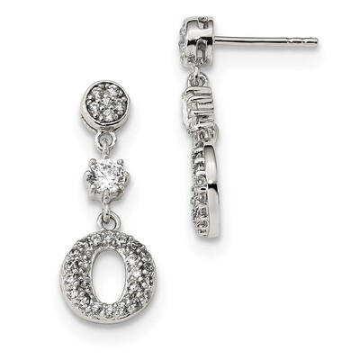 CZ Diamond Circle Dangle Earrings Sterling Silver Rhodium-plated QE13767, MPN: QE13767,
