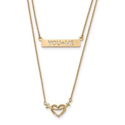 17 Inch Two-Strand Polished You+ME Heart Necklace 14k Gold SF2543-17, MPN: SF2543-17, 191101335358
