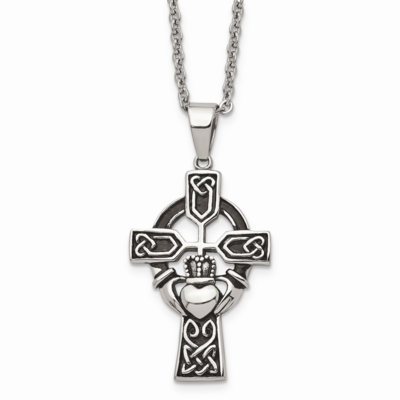Claddagh Pendant Necklace Stainless Steel Antiqued SRN842-20 by Chisel, MPN: SRN842-20, 886774194974
