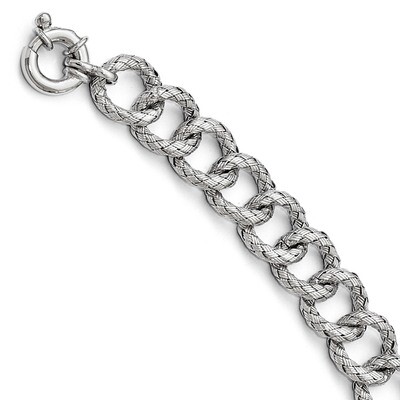 Polished Textured Bracelet- Fancy Spring Ring Sterling Silver QLF611-7.75