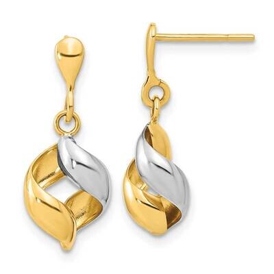 Polished Fancy Dangle Post Earrings 14k Gold with White Rhodium YE1936, MPN: YE1936, 191101799600