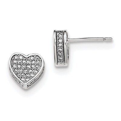 CZ Diamond Micro Pave Heart Post Earrings Sterling Silver Rhodium-plated QE11865, MPN: QE11865, 191…