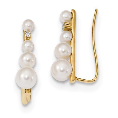 Freshwater Cultured Pearl &amp; Diamond Ear Climber Earring 14k Gold XF633E, MPN: XF633E, 191101434426