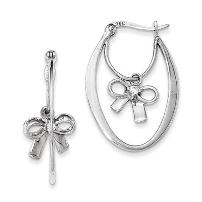 Polished with CZ Hoop Earrings Sterling Silver QE12320