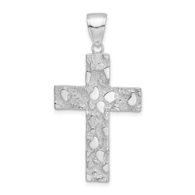Polished and Textured Nugget Block Style Cross Pendant 14k White Gold K5451W, MPN: K5451W,